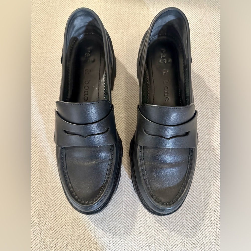 rag & bone Classic Shiloh Black Leather Lug Sole Loafers